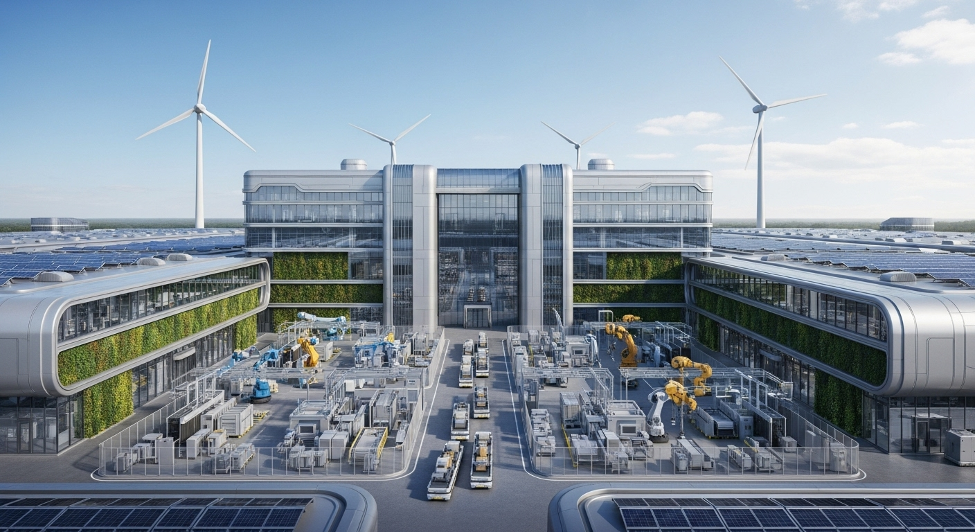 Modern industrial facility with automation